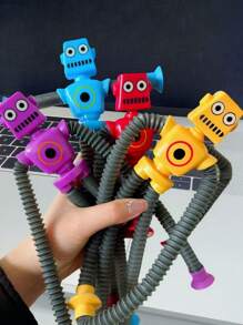 [1-4pcs] Upgraded Thicker & Wider Suction Cup Robot Stretch Toy, Multi-Shape Expandable Tube Decompression Curious Fidget Toy, Assorted Colors - Yellow - View 2