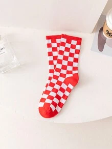 1 Pair Men's Socks Checkerboard Socks, Men's And Women's Couples' Street Fashion Versatile Socks, Fit The Foot, Excellent Workmanship, Suitable For You Who Are Looking For Versatility