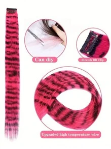 Synthetic Leopard Print Colored Silk Weaving Integrated Seamless Clip On Hair Extension, Hanging Ear Design, Hair Dyeing, Invisible Straight Wig Suitable For Wearing In Any Occasion - Multicolor - View 4