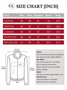 Women's Sparkly Sequin Jacket Glitter Long Sleeves Front Zip Up Bomber Jacket With Ribbed Cuffs - 紅色 - 查看 6