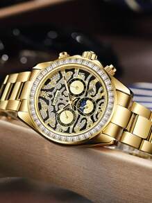 MUKUO 1 Pc Genuine Luxury Men's Tiger & Cosmos Day & Date Automatic Mechanical Watch, Water Resistant - Gold - View 2
