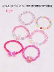 Set de 6 piezas/18 piezas de pulsera con dijes de corona, flor y corazón, pulsera de cuentas con dijes coloridos para niños, adecuado para fiestas, cumpleaños, color aleatorio