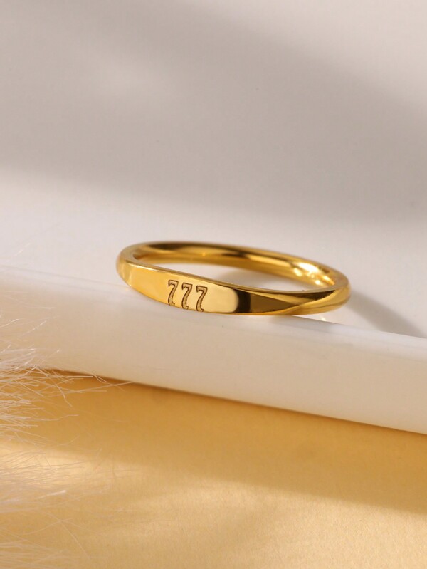 1 Piece Simple Angel Number Ring For Women 316L Gold Color Stainless Steel Opening Adjustable Ring Fashion Jewelry Daily Wear Gift