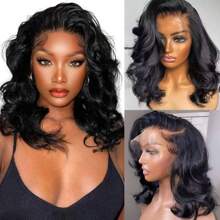 8 Inch 13x4 Body Wave HD Lace Front Wigs Human Hair 250% Density Glueless Bob Wigs Human Hair Pre Plucked Short Bob Wigs For Women Frontal Wig Human Hair Natural Black Color - Natural Black - View 3