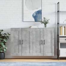 Ensemble de 2 armoires murales en bois d'ingénierie aspect béton gris, solutions de rangement modernes pour la cuisine ou le salon