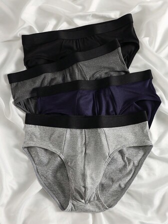 4pcs Solid Color Men's Comfortable Minimalist Style Briefs, Men's Underwear