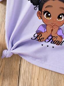 幼儿卡通印花短袖 T 恤和短裤套装 - 紫色 - 查看 6