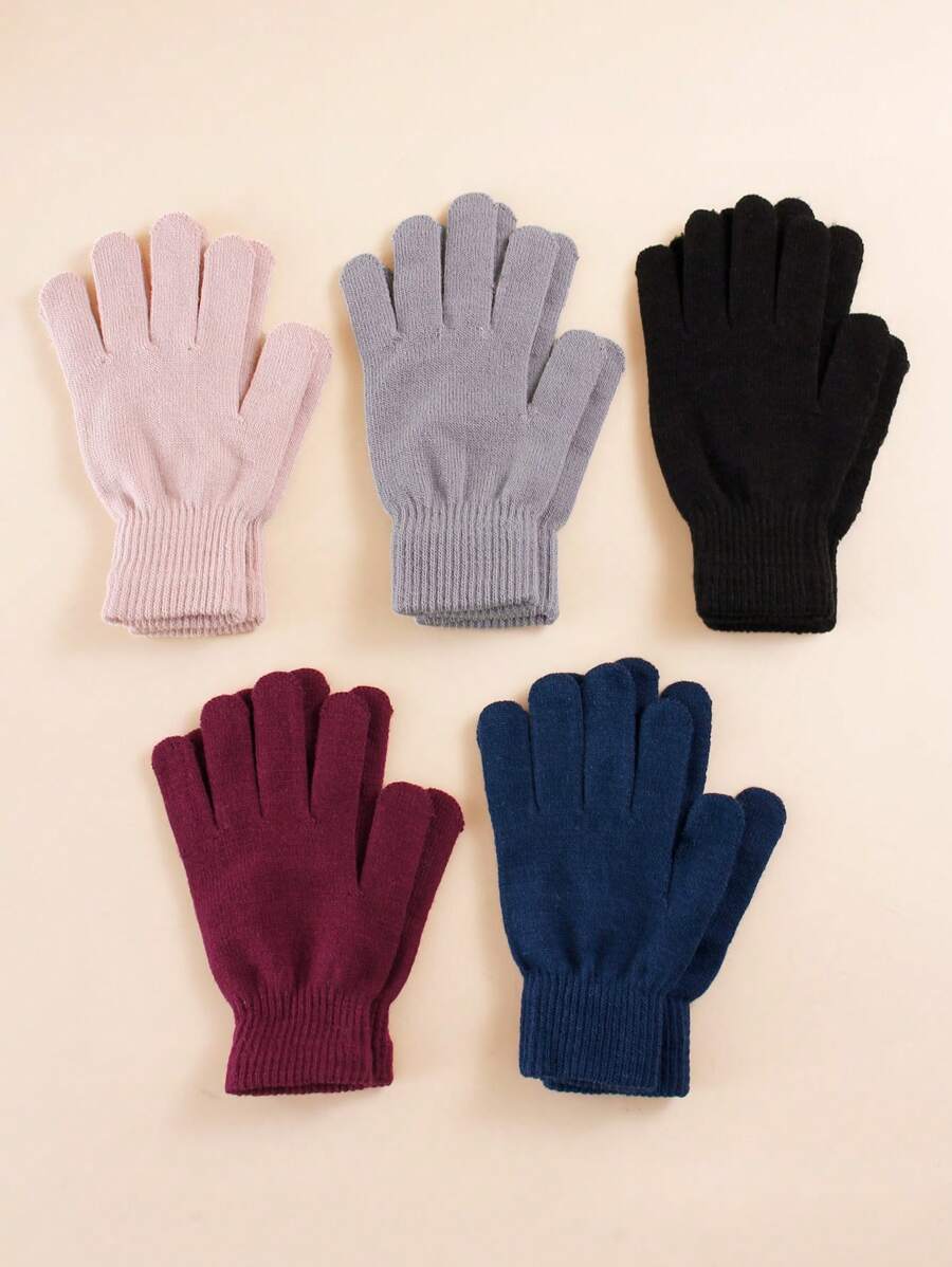 2 Pairs Unisex Solid Color Simple Knitted Full Finger Gloves, Warm For Autumn/Winter, Daily Life, Outdoor And Leisure Halloween Accessories Winter Gloves