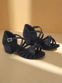 1 Pair Fashion Girls Latin Dance Shoes For Banquet, Dancing Competition, School Performance - Black - View 7