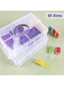 2-Layer Diamond Painting Storage Container Set, 88-Slot Transparent Stackable Bead Storage Box With Diamond Painting Accessories And Tools For DIY Diamond Art Jewelry Bead Storage