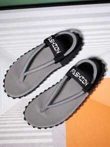 New Summer Fashion Men Flip Flops Elastic Strap Slip-On Sandals, Soft Comfortable Quick Drying Non-Slip Flat Sole Outdoor Casual Beach Slippers