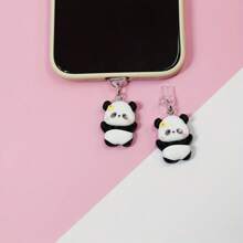 Cute Panda Phone Decor: Adorable Black & White Panda And Floral Design, Protect Your Phone From Dust - Compatible With IPhone, And Type-C Devices Dust Plug - Multicolor - View 5