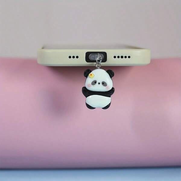 Cute Panda Phone Decor: Adorable Black & White Panda And Floral Design, Protect Your Phone From Dust - Compatible With IPhone, And Type-C Devices Dust Plug