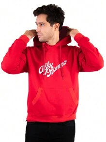 Alfa Romeo Men's Solid Color Drawstring Design Sweatshirt With Pocket - Red - View 4