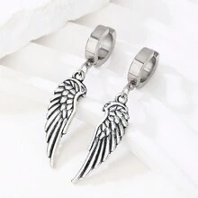 1 Pair Angel Wing Stainless Steel Clip-On Earrings, No Piercing Required