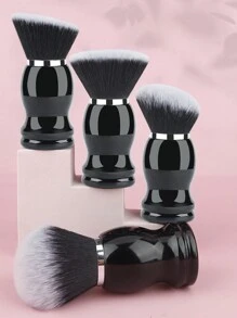 1pc Large Round Powder Brush, Makeup Brush For Powder, Foundation, Contour, Mushroom Shaped Plastic Handle - Black - View 1