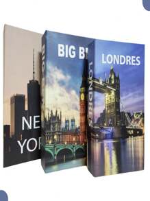 Kit With 3 Fake Books Desk Book Organizer Box Decorative Object Holder - NEW YORK - View 2