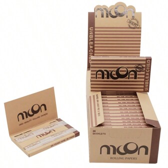 moon. 25 Booklets Rolling Papers, 50+50 Leaves, Regular Short Size 70*36mm, Unbleached Paper