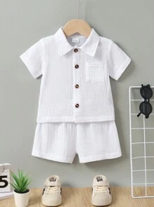 2 件装男婴纯色短袖 T 恤 + 短裤套装，夏季