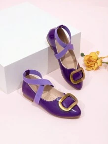 Spring & Autumn New Fashion Girls Square Toe Flat Party Shoes - Purple - View 5