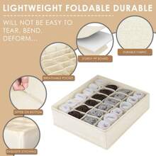 袜子内衣收纳隔板,织物可折叠抽屉收纳盒,用于梳妆台壁橱收纳盒和储物盒,用于整理袜子、内衣、领带卧室、收纳盒、收纳盒、家居收纳、女式白色 T 恤、女式黑色裤子、女士冬装、连衣裙、女士冬装、优雅女装、女士白衬衫、长袖、女士白色连体裤、女士春季连衣裙、女士春季服装、春季、春装、极简主义、夏季上衣 - 米色 - 查看 4