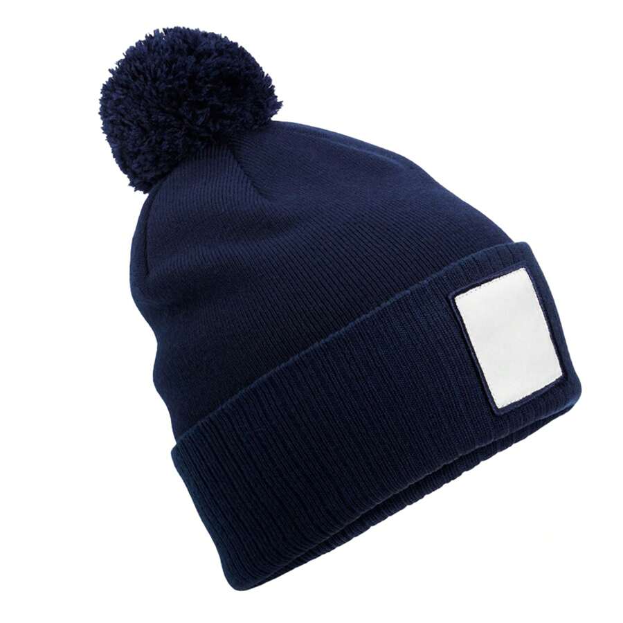 Beechfield Pom Pom Appliqué Patch Beanie (Oxford Navy/White) - Navy Blue - View 1
