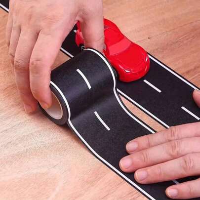 Reusable Cartoon Road Track Stickers, Black Polyurethane Road Tape For Party Racing Decor, Pre-Pasted Glitter Finish Auto-Themed Decoration, Plastic Surface Friendly