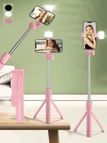 1 pezzo Bastone selfie portatile con telecomando senza fili e luce, treppiede per telefono estensibile e portatile con telecomando, compatibile con 15/14 Pro Max/13/12/11 e smartphone Android, nero/rosa/bianco, per fotografia e registrazione video, per live streaming compatibile con e Android, per vacanze estive, viaggi, illuminazione, attività all'aperto, supporto per live streaming