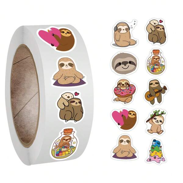 500PC Cute Sloth Stickers Roll Vinyl Aesthetics Stickers For Scrapbooking, Diary, Laptop, Bumper, Skateboard, Water Bottle, Computer, Phone, Cartoon, Hard Hat, Car Stickers And Decals