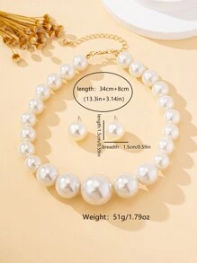 Luxury Elegant Faux Pearl Earrings & Necklace Jewelry Set, Suitable For Daily Wear, Parties And Gifting