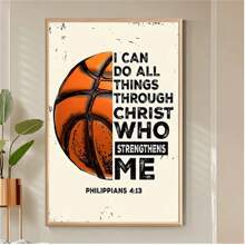 1 Peça Pôster de Tela com Citação Inspiradora de Basquete, Escritura Motivacional Filipenses 4:13, Decoração Artística Vintage para Casa, Arte de Parede para Quarto, Sala de Estar e Corredor, Decoração para Casa, Presentes, Sala de Estar, Banheiro, Quarto, Cozinha (Sem Moldura)