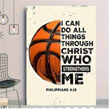 1 Peça Pôster de Tela com Citação Inspiradora de Basquete, Escritura Motivacional Filipenses 4:13, Decoração Artística Vintage para Casa, Arte de Parede para Quarto, Sala de Estar e Corredor, Decoração para Casa, Presentes, Sala de Estar, Banheiro, Quarto, Cozinha (Sem Moldura)
