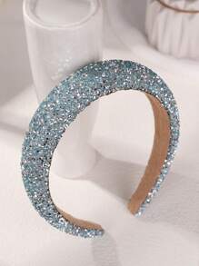 1pc Girls/Women's Fashionable Baroque Glitter Wide-Brim Headband, Shiny Christmas Hair Hoop - Multicolor - View 10