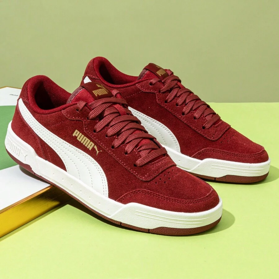 Puma Caracal SD 休閒鞋男鞋女鞋 復古低筒板鞋保暖運動鞋紅色鞋370304-25 - 大紅色-煙灰色-金色 - 查看 1