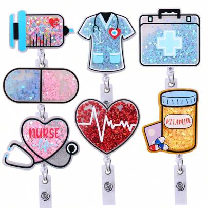 New Quicks Plastic Badge Holder With Retractable Cord, Interesting Nursing And Medical Staff ID Badge Clip Suitable For Teachers And Office Workers, Automatically Retractable, Sturdy Nylon Cord, Great Gift For RN, CNA, ER Personnel,School Supplies,Back To School