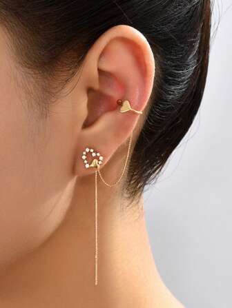 Nooxian 2pcs Heart Tassel Clip On Earrings