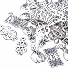 20/50 Stücke antik-silberne Dollar-Zeichen Anhänger, verdeckte Legierung Geldtasche Anhänger, 100 Dollar Schein Anhänger zum Selbermachen von Armbändern, Halsketten und Schmuck, 5 Stile