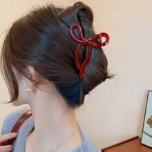 1 件女士大号红色镂空蝴蝶结发夹，优雅甜美校园风格，适合派对、舞会、日常佩戴、新年礼物，爪夹秋冬发饰女士度假装 - 紅色 - 查看 5