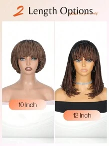 Peluca de trenzas bob trenzadas para mujer, peluca corta de trenzas cuadradas con flequillo, peluca sintética de trenzas marrones con raíces negras para mujeres afroamericanas