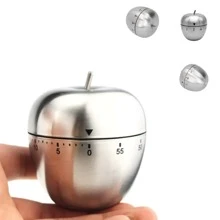 Temporizador  Forma Manzana Acero Inoxidable Contador de Tiempo de Cocina de Cuenta Regresiva, Escala Clara de la Alarma Ruidosa del Contador de Tiempo de la Cocina de la Forma de para Aprender - Plateado - Ver 1
