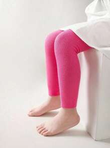 1 件女童纯色竖条纹七分紧身裤，适合日常穿着，四季皆宜