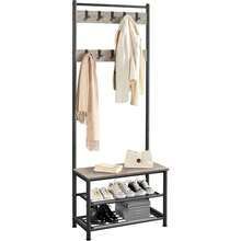 Coat Rack, Hall Tree With Shoe Bench, Entryway Shoe Storage With Coat Rack Stand, 9 Movable Hooks, Industrial Entryway Furniture, Gray - Grey - View 1
