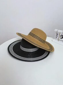 1 pieza Sombrero de paja de ala ancha para mujer para protección solar, sombrero casual y elegante de ala ancha para vacaciones de verano y playa