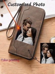 1pc Customized PU Leather Zipper Clutch Wallet, Men's Personalized Photo Wallet With Engraved Picture And Text, Multi-Slot Capacity, Valentine's Day Gift - Multicolor - View 10