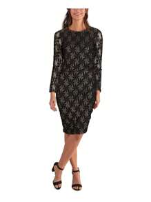 KENSIE Womens Body Con Midi Dress Zippered Textured Crew Neck Party - Black - View 1