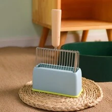 1 Set Pala recogecaca de acero inoxidable con soporte metálico, herramienta de limpieza para mascotas, accesorio elegante para recoger excrementos de gato