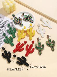 1 par de aretes colgantes hechos a mano con cuentas de vidrio tejidas con diseño de cactus, aretes coloridos adecuados para uso diario, verano