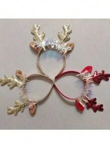 1 pièce Bandeau avec bois de cerf de Noël, clochette et paillettes, accessoire de cheveux de décoration de fête (style aléatoire, piles non incluses). Meilleurs cadeaux