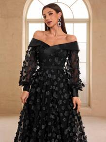 YISIKADO Off The Shoulder Mesh Elegant Fashion Long Sleeve Wedding Women Dresses Graduation Anniversary,Party Dress,Gown,Formal,Evening,Wedding Guest - Black - View 7