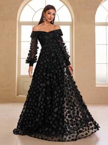 YISIKADO Off The Shoulder Mesh Elegant Fashion Long Sleeve Wedding Women Dresses Graduation Anniversary,Party Dress,Gown,Formal,Evening,Wedding Guest - Black - View 4